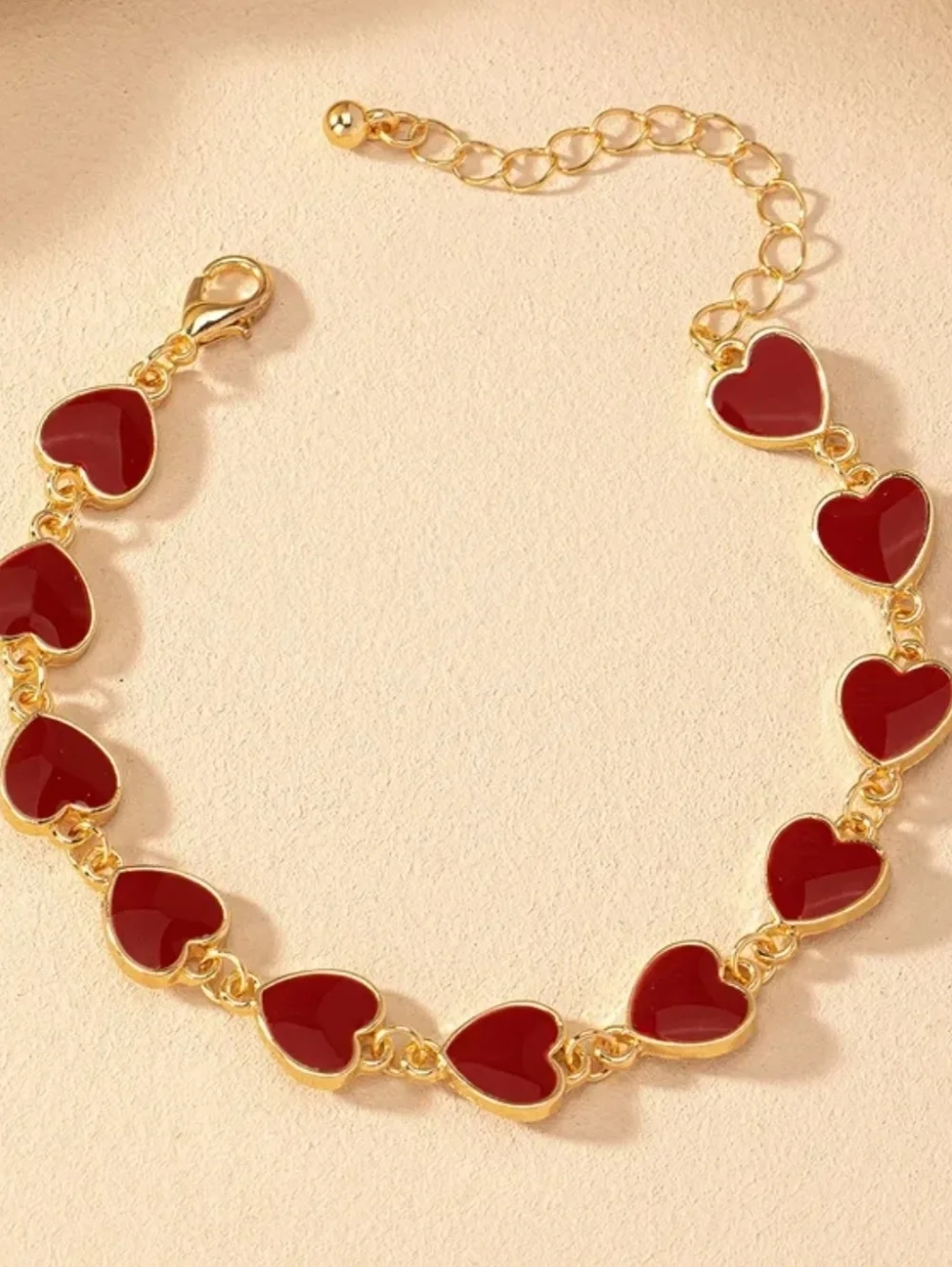 ​18K Gold Red Heart Link Bracelet Boutique Jewelry New